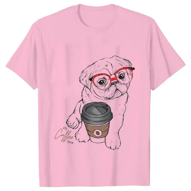 Fashion Female Graphic Tee Women French Bulldog Coffee Funny Clothing Summer T Clothing T-shirts Short Sleeve Casual Ladies