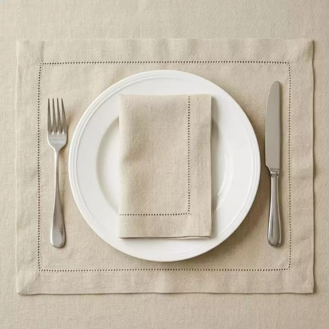 12 Pcs Hemstitched Place Mat Cotton Napkins White Table Mat Beautiful Natural Linen Dinner Mat Fabric Napkin Place Mat