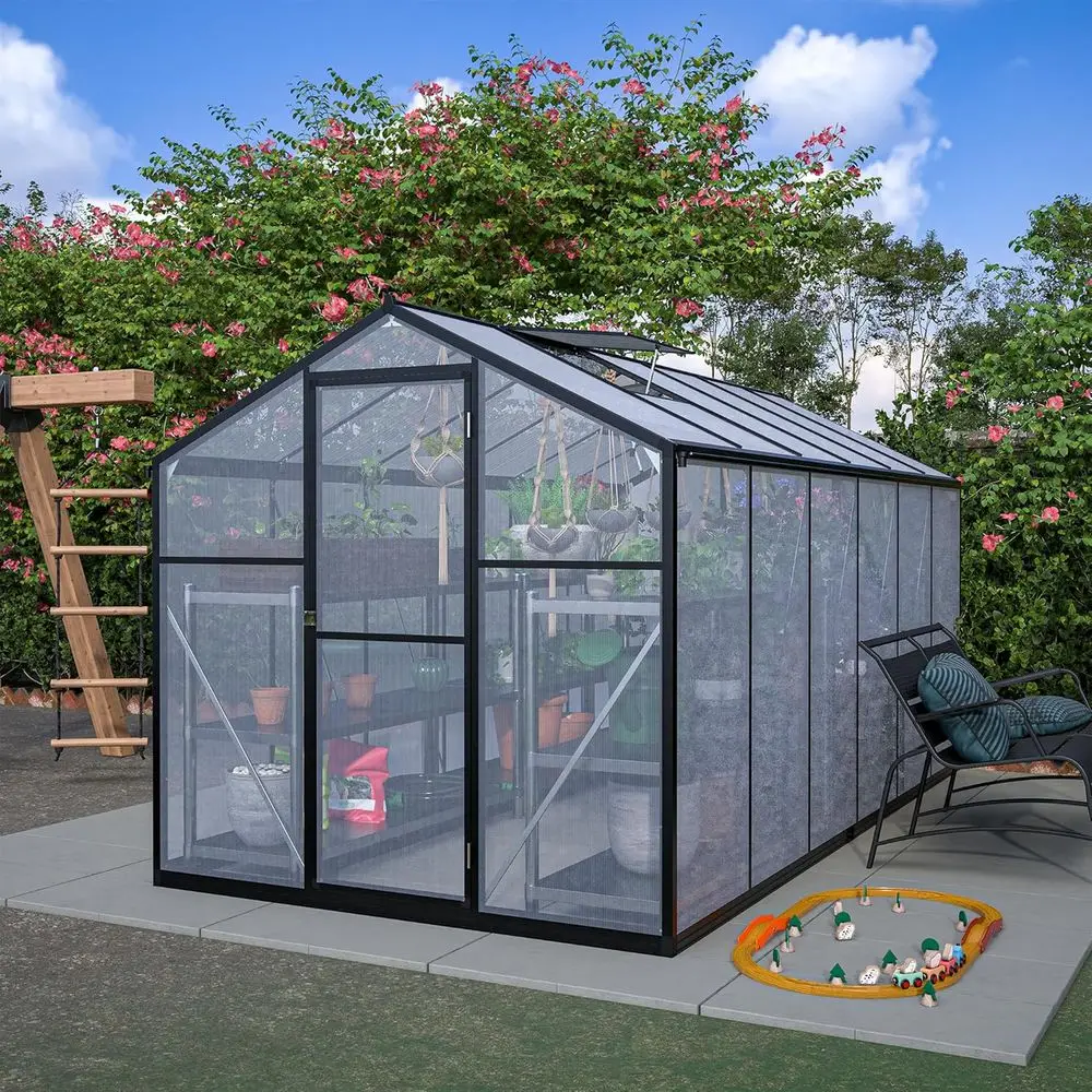 

Hybrid Polyte Greenhouse: 12x6 Walk-in Outdoor Garden Hot House Kit with Hinged Door, Ventilation, and Rain Gutter