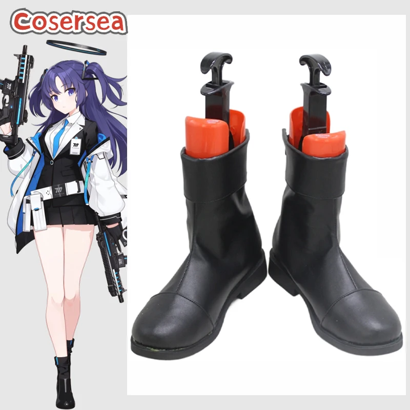

Cosersea Hayase Yuuka Cosplay Shoes Blue Archive Hayase Yuuka Halloween Role Play Party Black PU Leather Flat Heel Cosplay Boot