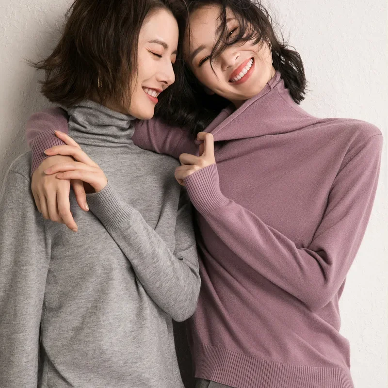Jesienno-zimowy sweter golf dopasowany basic pulowery moda 2025 koreańskie dzianiny topy bazowe damskie swetry elastyczne swetry