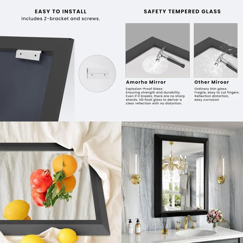 

24x32 Inch Rectangular Metal Framed Wall Mirror for Sink, Bedroom, Living Room, and Entryway
