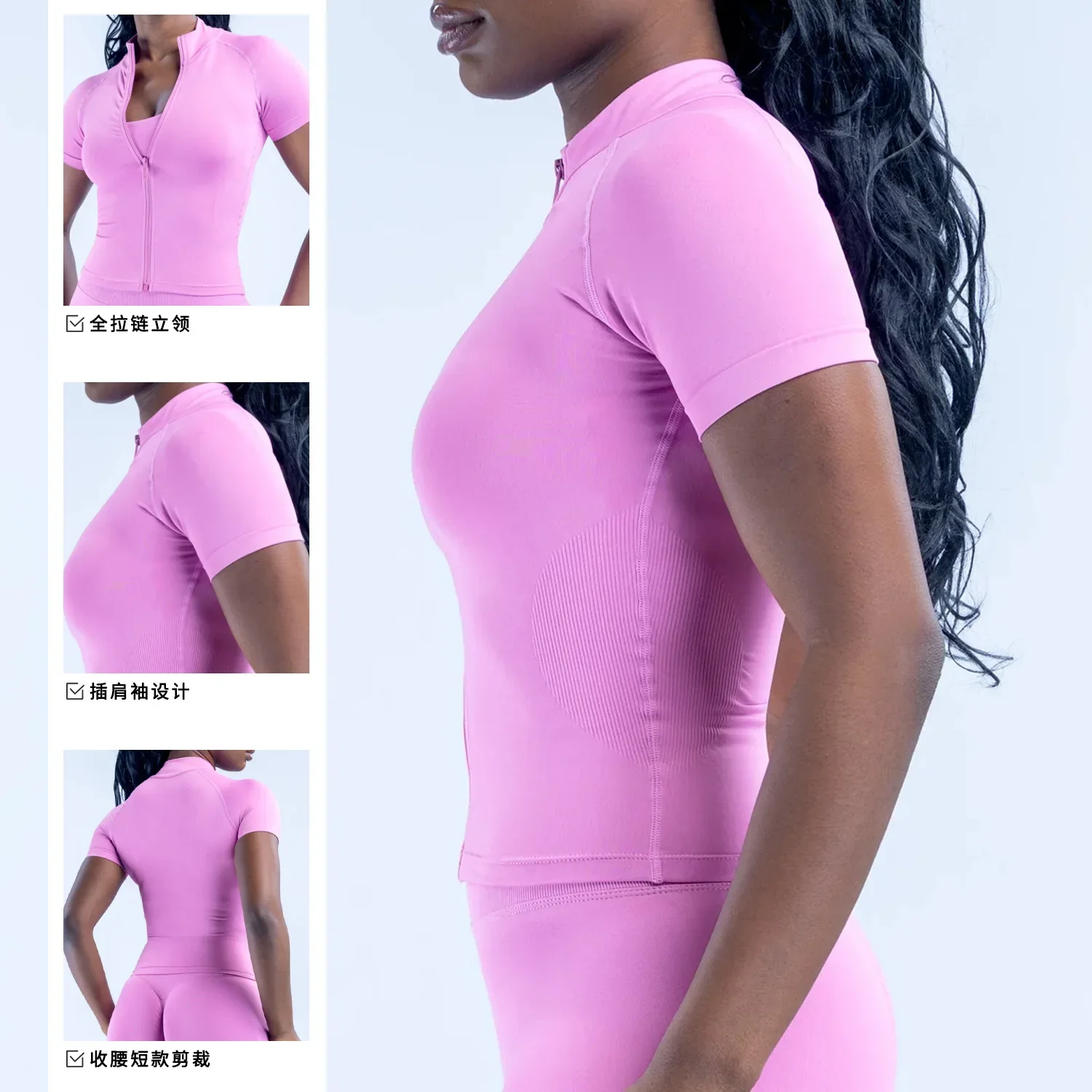 Logo Women Zip Front Short Sleeve Yoga Shirt Slim Fit Tummy Control Quick Dry Running Fitness Outdoor Sports Casual T-Shirt