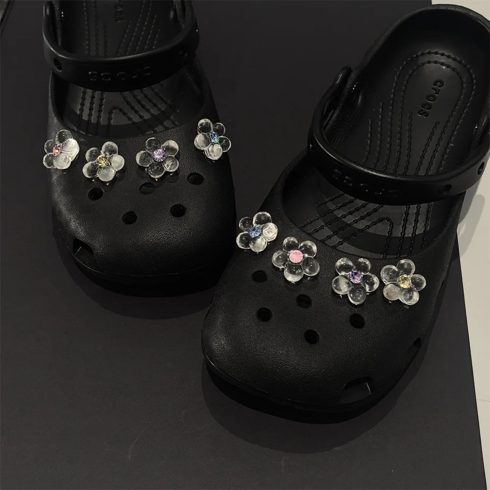 Shoe Charms Ballet Style Transparent Rhinestone Flower Sparkle Multicolor for Clog Slippers DIY Decoration Buckle Lightweight