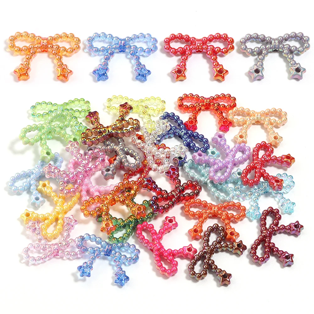 10pcs/lot Plating Color Bowknot Acrylic Beads Charms Sweet Bows Loose Spacer Beads For Jewelry Making DIY Necklace Bracelet