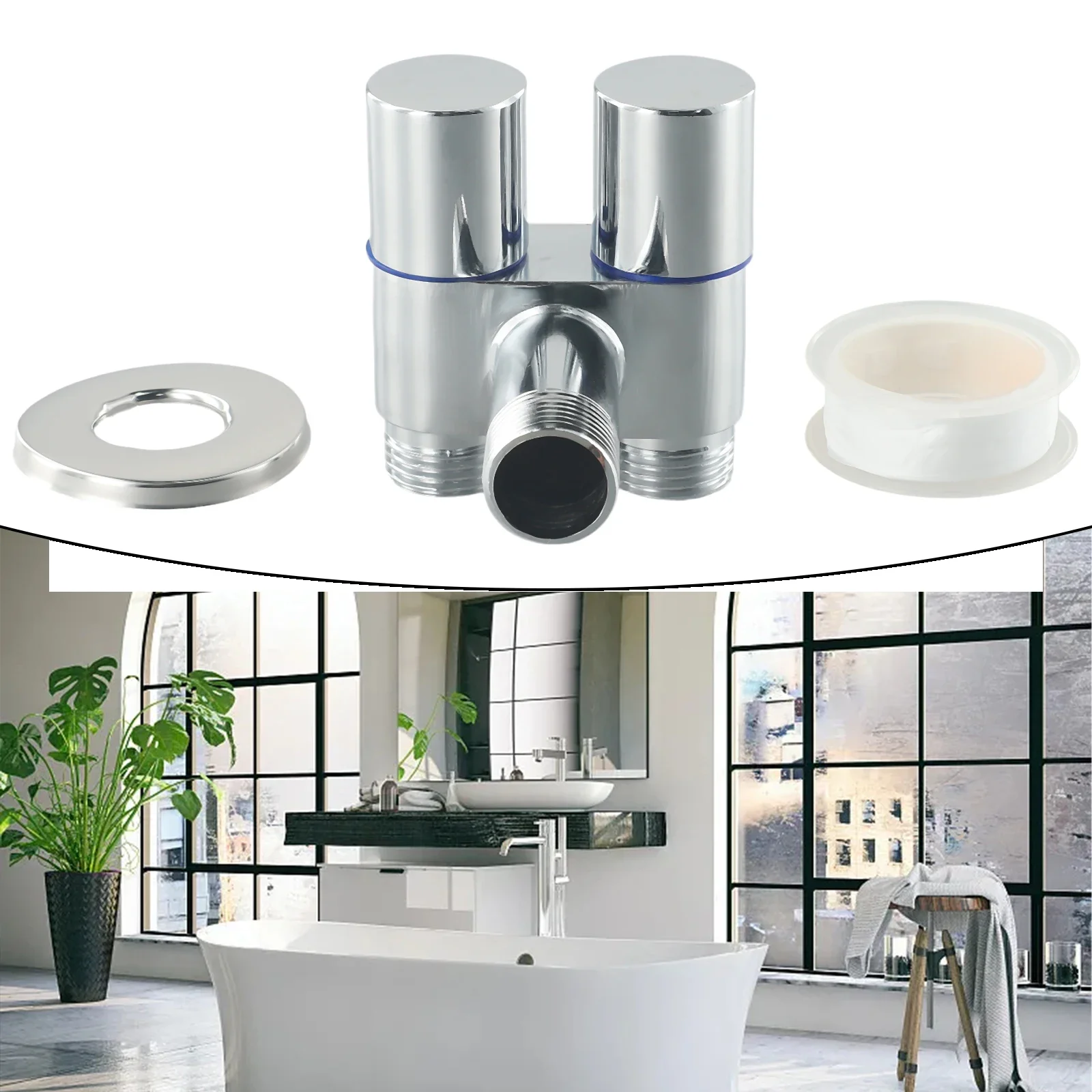 G1/2 Zinc Alloy Three-way Filling Angle Valve Wall Mount 1 Into 2 Out Water Cleaning Sprayer Bathroom Accessories