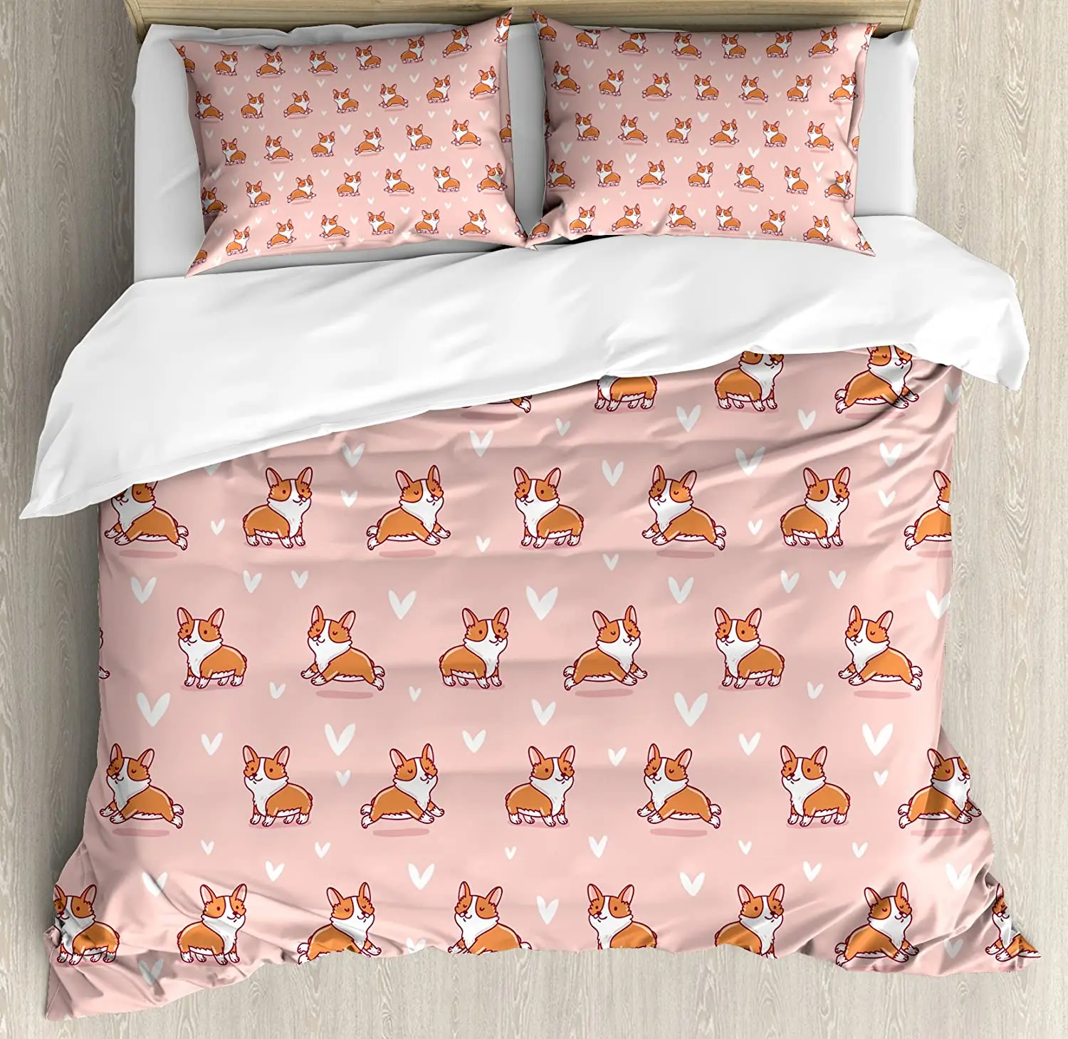 

Dog Lover Bedding Set Cute Little Corgi Jumping Running and 3pcs Duvet Cover Set Bed Set Quilt Cover Pillow Case Comforter Cover