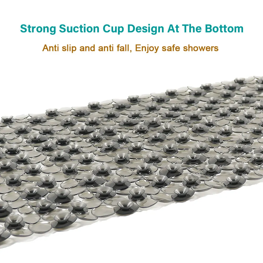 Silicone World 4 Size PVC Pebble Shape Non-Slip Bathroom Mats Bath Tub Shower Mats Suction Cup With Drain Holes Carpet Floor Mat