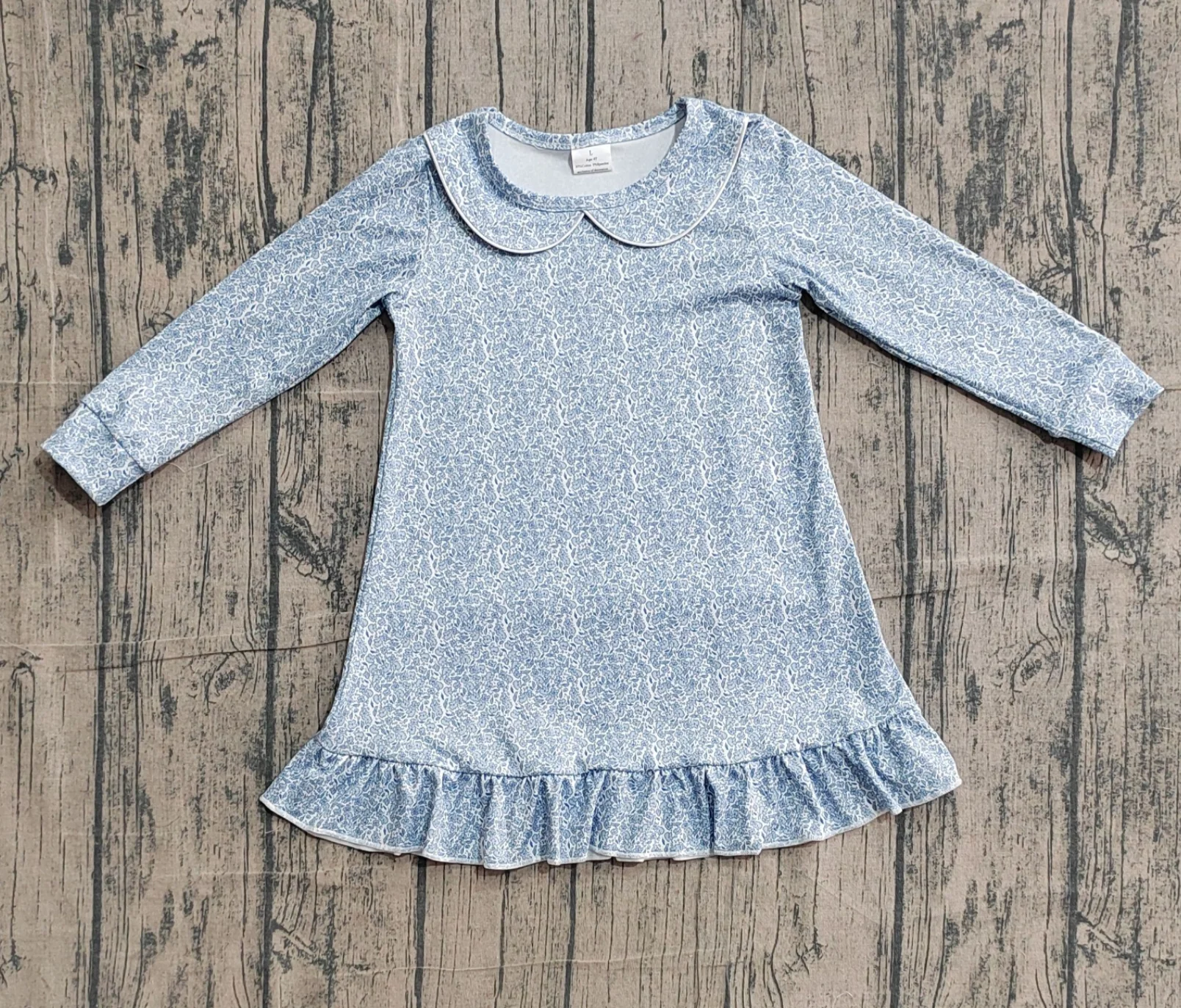 Wholesale Kids Infant Floral Long Sleeves Baby Girl Ruffle Twirl Dress Toddler Girls Children Knee Length Flower Clothes