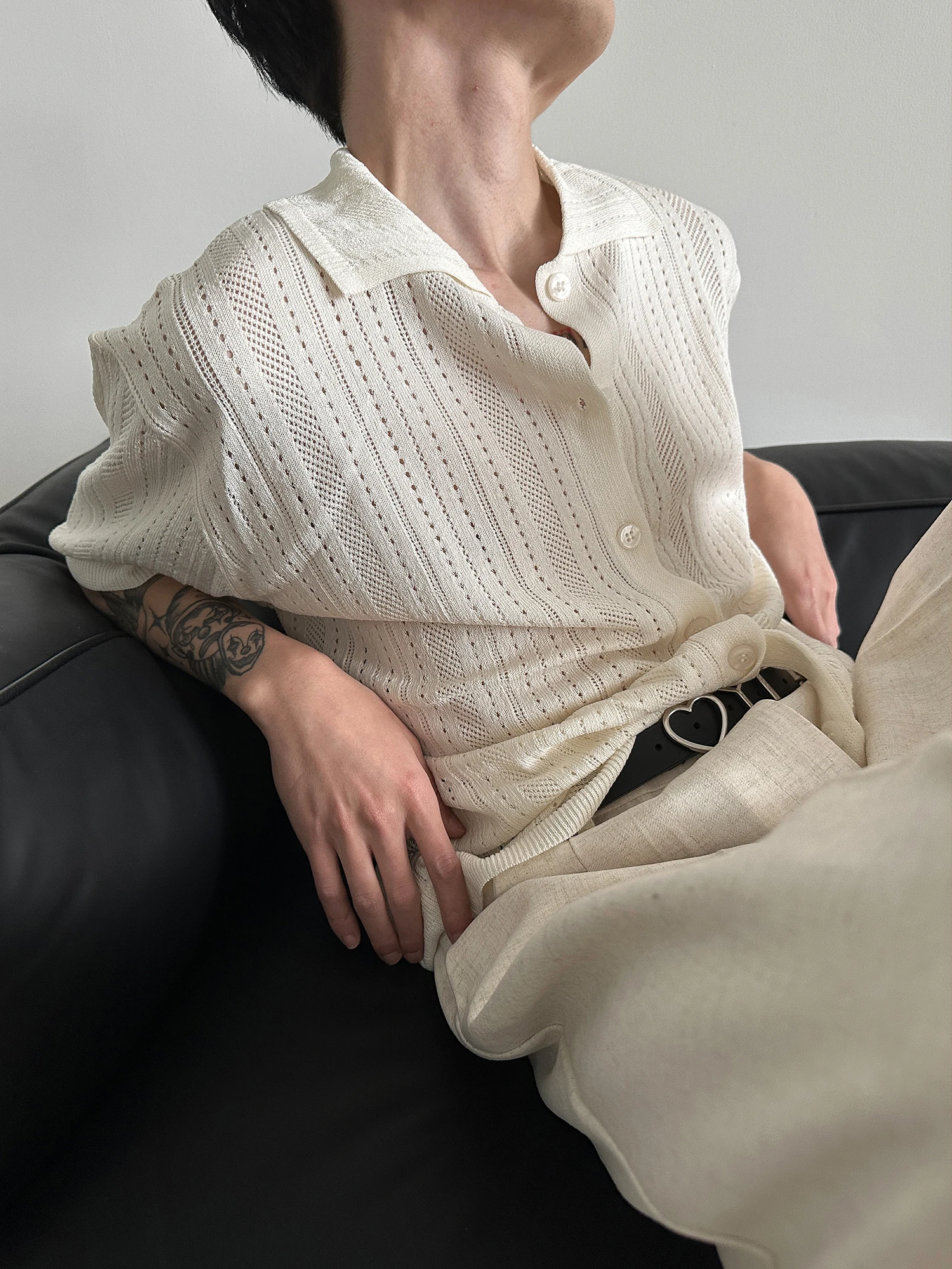 

American Retro Hollow out ort Sve Knitted irt Faion Loose Lazy Lace irt Casual Sle Polyester Fiber Summer Wear