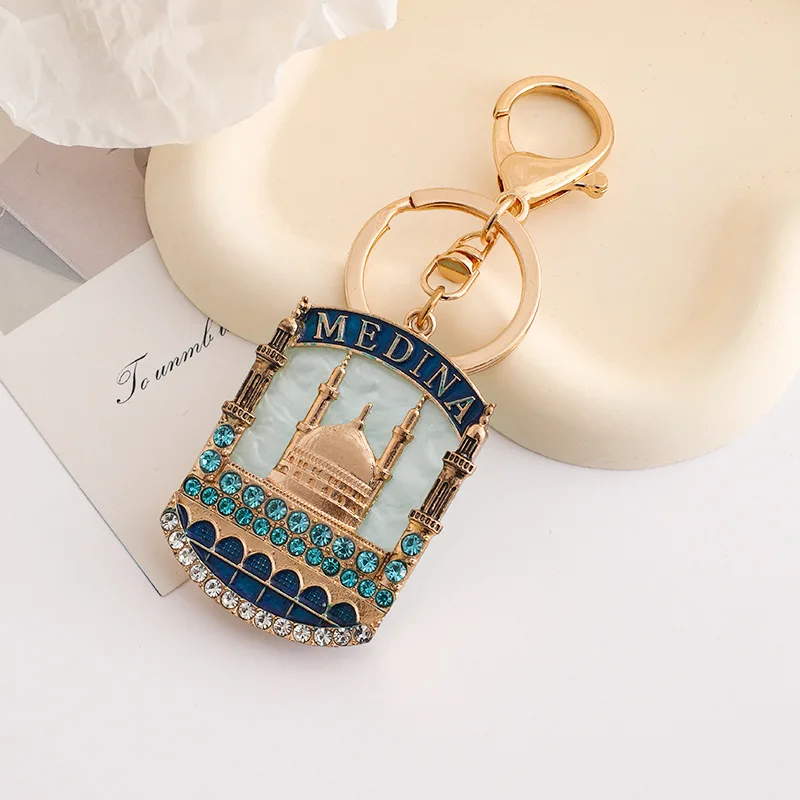 سلسلة المفاتيح العربية مسلمة مكا المنزل السماوي المفاتيح قلادة سيارة رائعة وشعبية لتقوم بها بنفسك سلسلة المفاتيح حجر الراين مطلية بالذهب