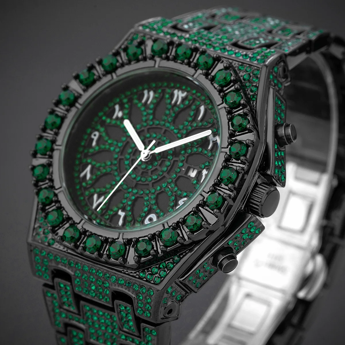 UNIGUET Роскошные мужские часы со льдом, модные хип-хоп зеленые ювелирные изделия со льдом и бриллиантами, кварцевые наручные часы для мужчин, новинка 2023 года