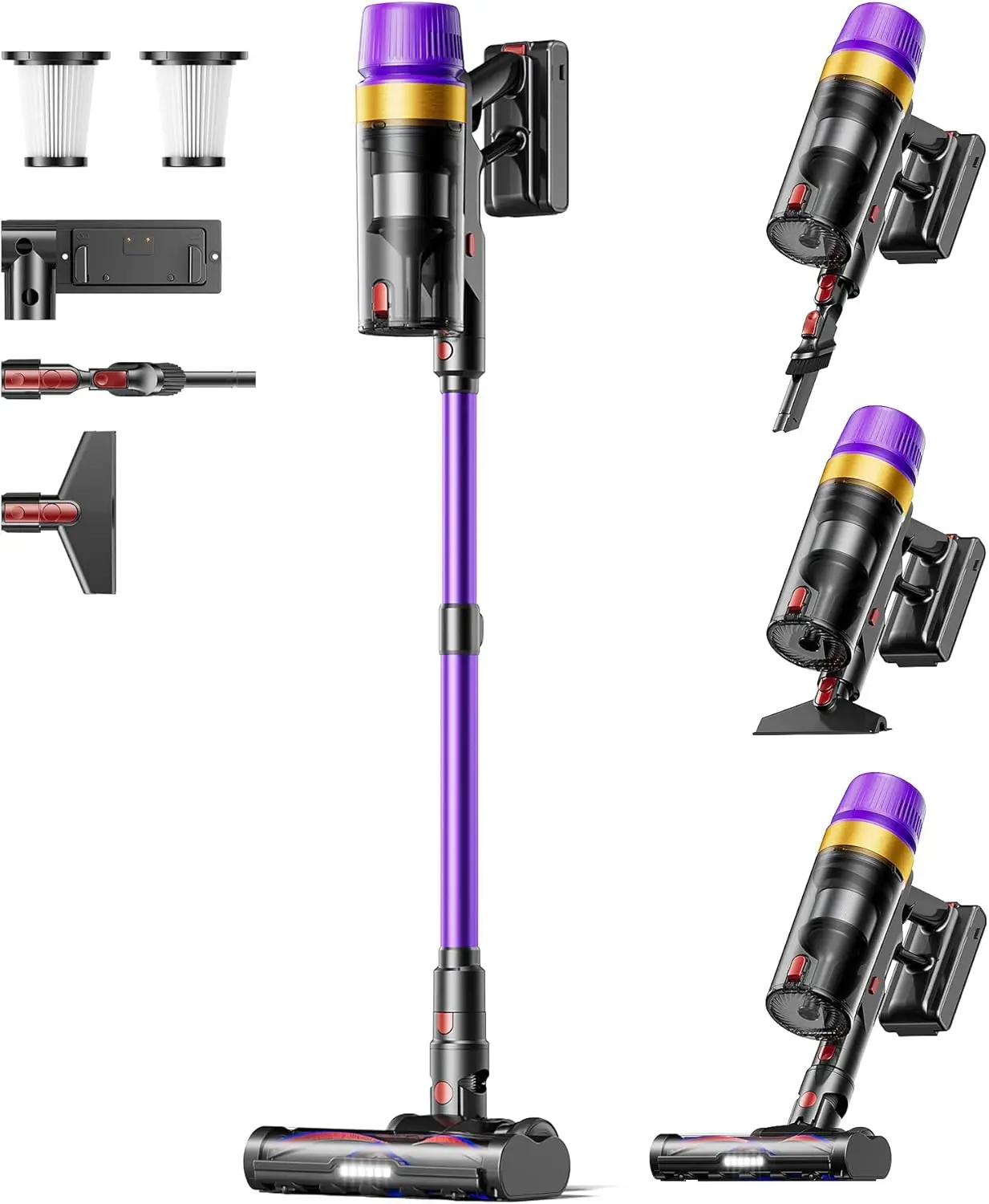 620W Cordless Stick Vacuum Cleaner, 55KPA Suction, 75Min Runtime, Self-Standing Design for Hardwood Floors & Carpets