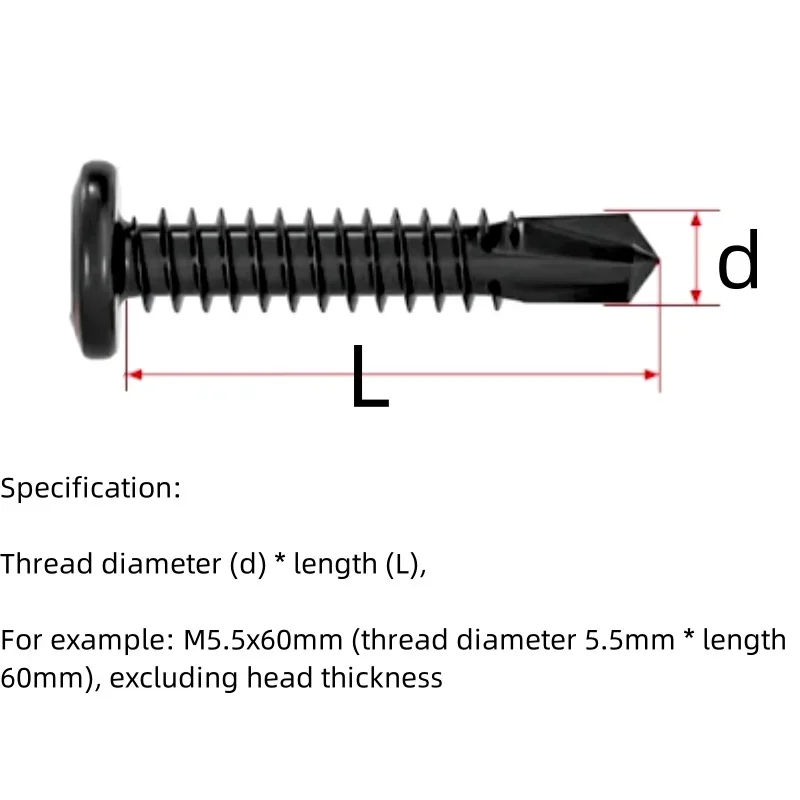 10/20/50pcs Flat Head Hex Socket Cap Self Drilling Screw Black Zinc 410 M5.5 M6.3 #12 #14 Self Tapping Sheet Metal Screws