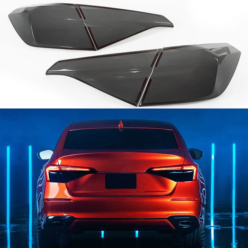 Rhyming 4PCS Car Tail Light Cover Smoked Black Lens Rear Lamp Trim ABS Car Accessories  Fit For Honda Civic 11th Gen 2021 2022