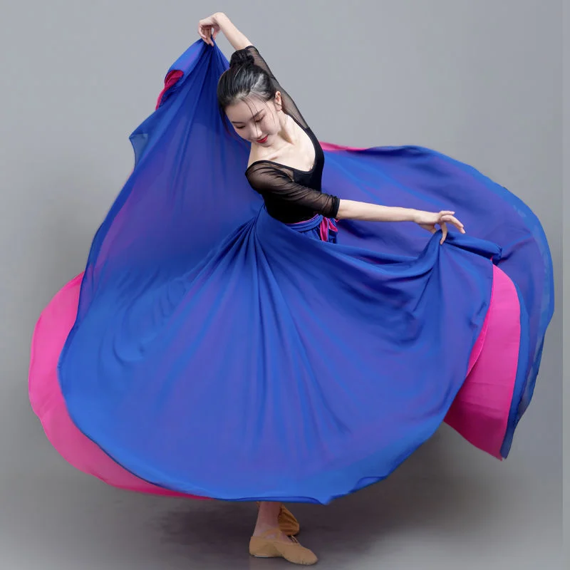 Double Chiffon Dance Skirt Double Inside Outside Long Dance Skirt Korean Fashion Skirts Clothes for Women