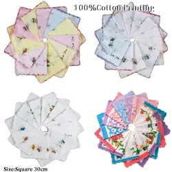 10pcs NEW lace 100%cotton printed Handkerchiefs baby Handkerchief children face hand kids kitchen towels Christmas Gifts