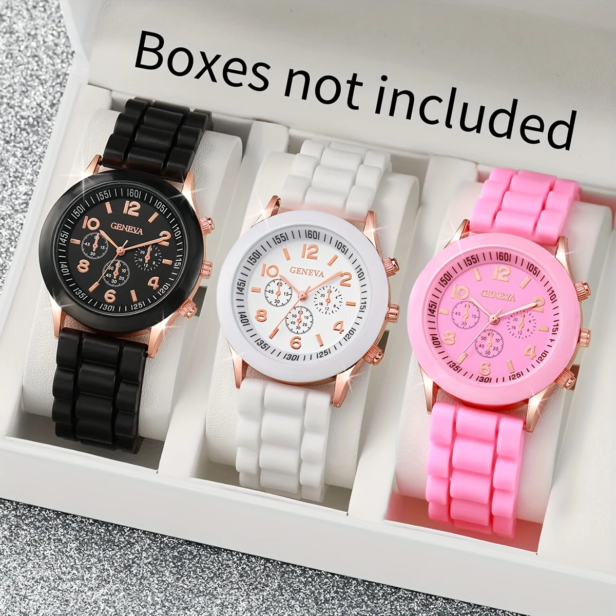 

3pcs Premium Minimalist Quartz Watch Set - Stylish Durable Silicone Strap with Clear Numerical Scales, Accurate Movement,