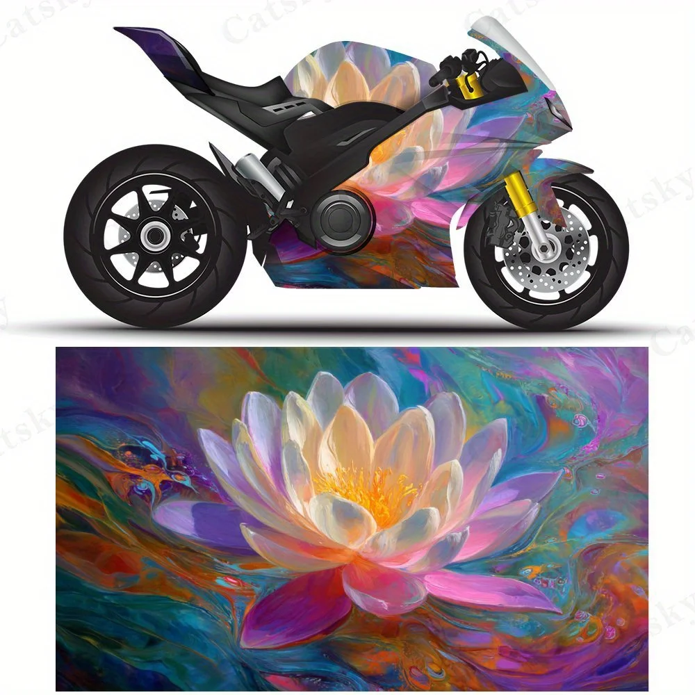 

Colorful Lotus Dreamy Motorcycle Film Stickers, Durable PVC Adhesive Decals for Motorcycle Customization, Weather-Resistant Prot