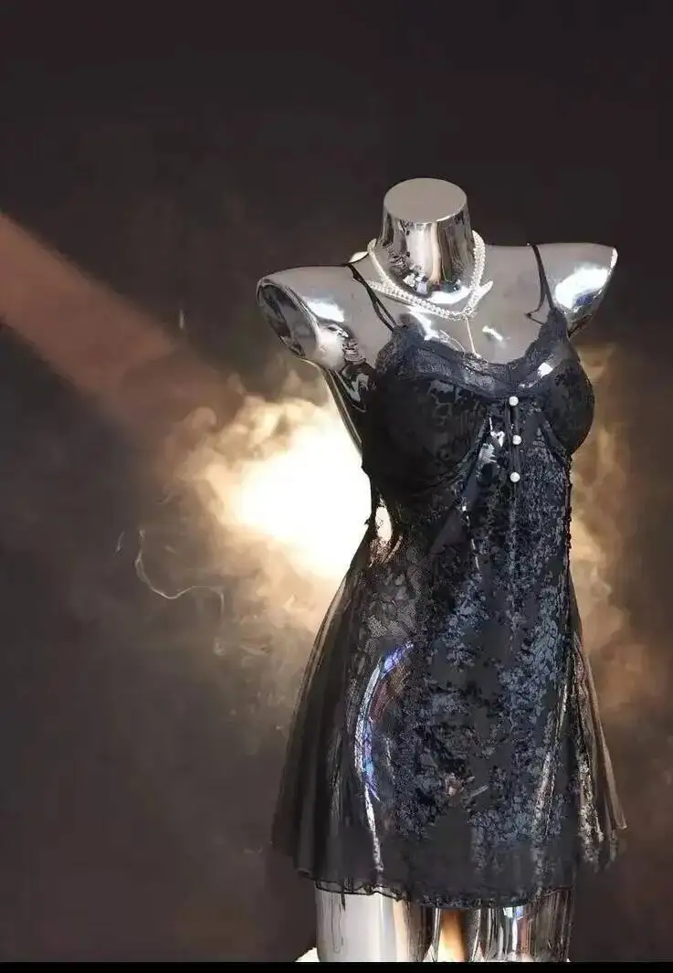 2025 New Fabric Sexy Pure Desire Light Luxury Nightdress Chest Pad Strap Nightwear Dress Elegant Tank Mini Dress Sweet Tops 1ETT