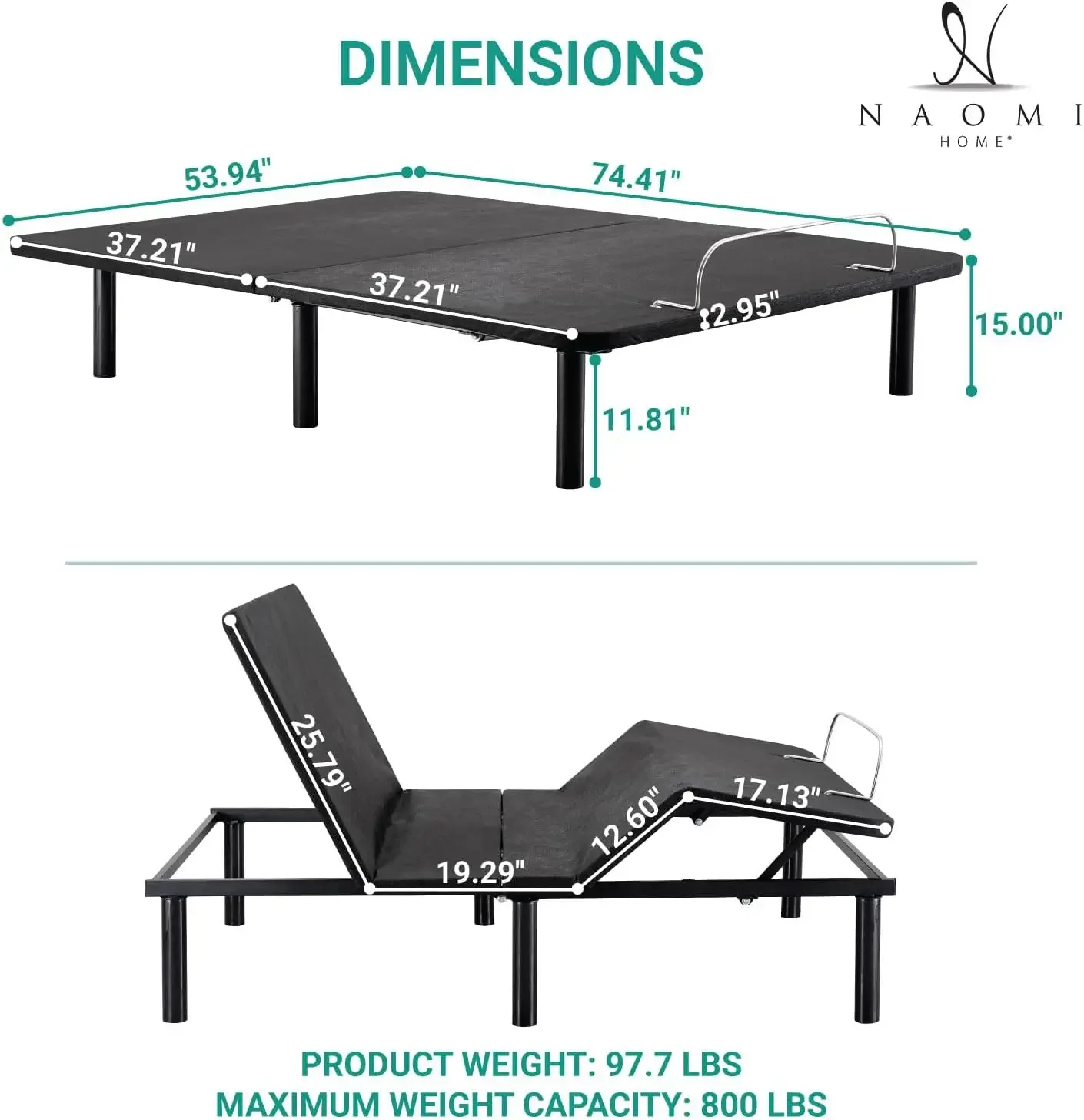 Serkos-Cadre de lit réglable pour activation du sommeil complet, inclinaison de la tête et du pied, 7 positions réglables, télécommande sans fil, compact