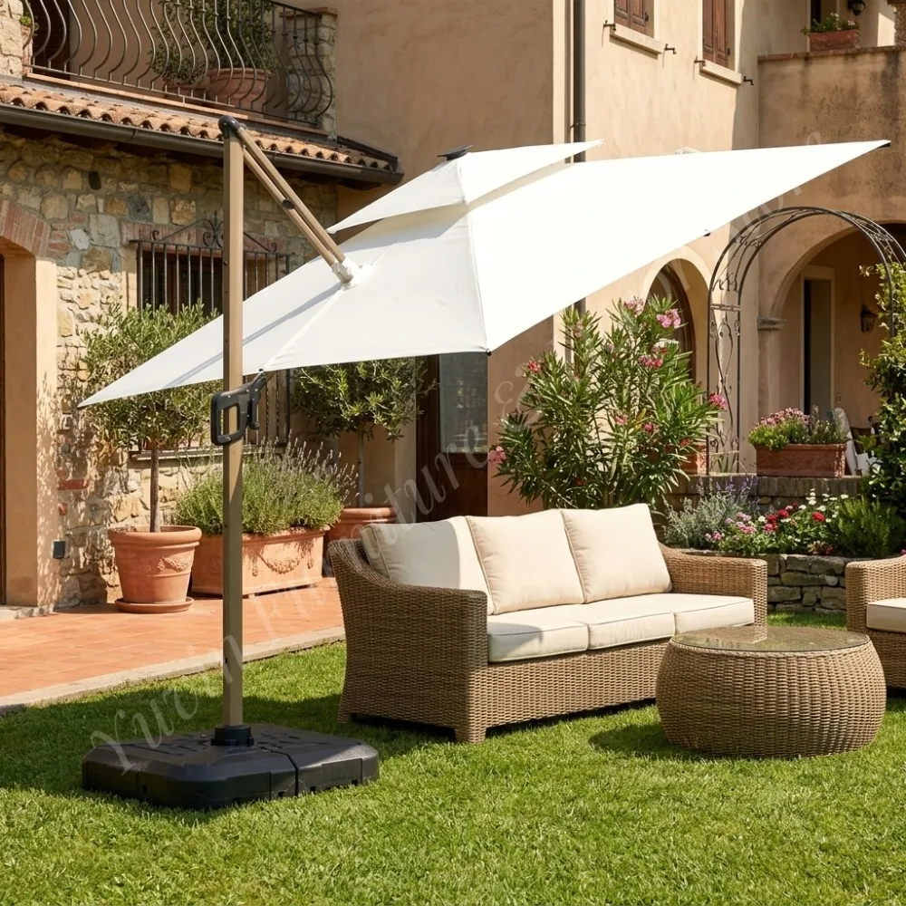 3x3M Double Top Cantilever Parasol Outdoor Square Offset Patio Umbrella with Heavy Duty Water Filled Base for Garden Ready Stock