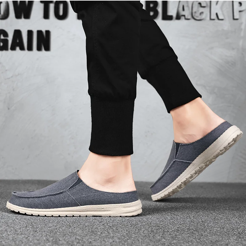 Men Summer New Casual Shoes Fashion Cowboy Half Slippers Breathable Canvas Soft Bottom Lightweight Walking Shoe Vulcanized Shoes