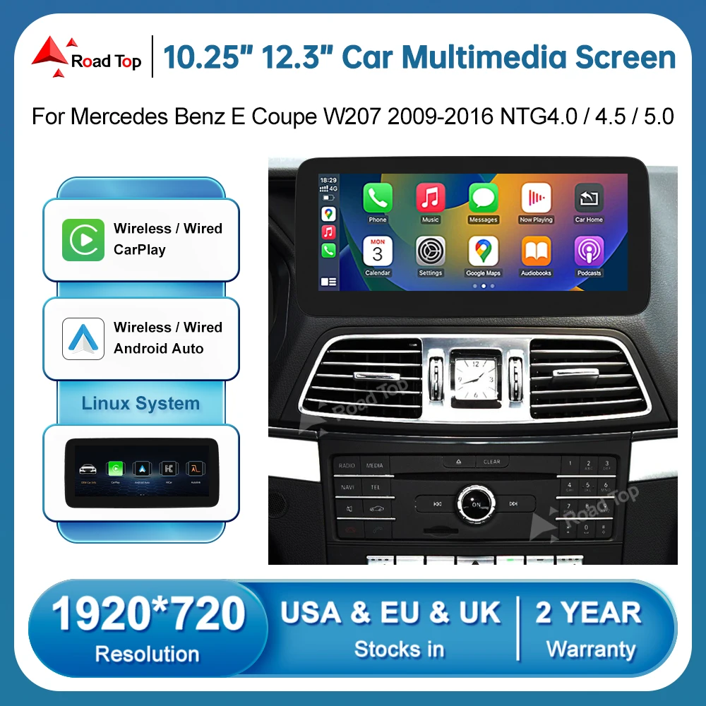 

10.25' 12.3' Wireless Apple CarPlay Android Auto Multimedia Display Screen for Mercedes-Benz E Coupe W207 2009-2016 Head Unit