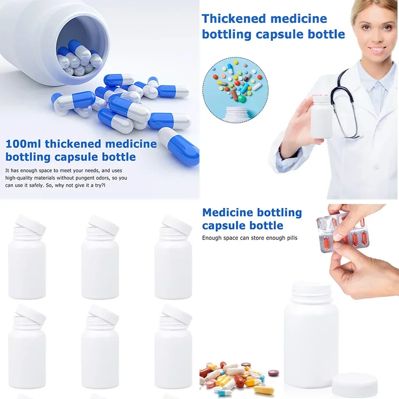 10pcs 15ml-100ml Medical Plastic HDPE Pill Bottles Empty Portable Pill Tablets Capsule Containers Food Grade Refillable Bottles