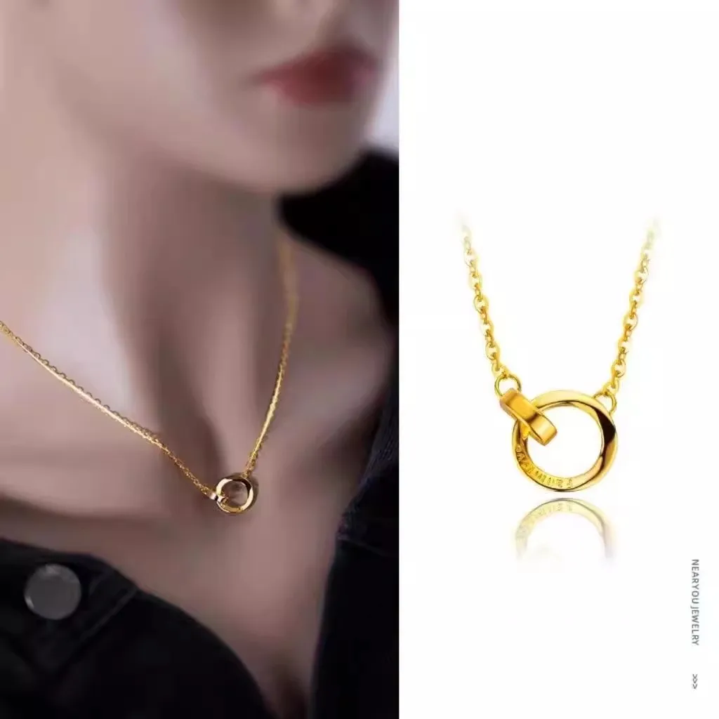 

New AU750 Mobius Interlocking Pendant Necklace for Women's Light Luxury Clavicle Chain, One Piece Chain, Gift to Girlfriend