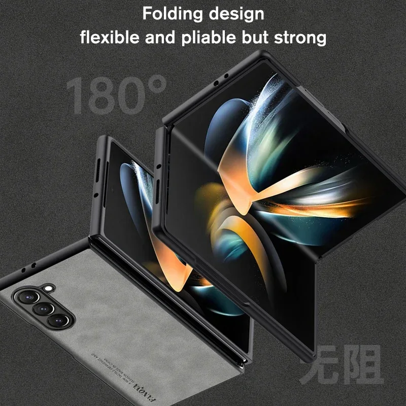 Luxury Sheepskin Leather TPU Camera Protect Case for Samsung Galaxy Z Fold 7 6 5 4 3 Skin Feel Sheepskin Phone Fold Soft Cover