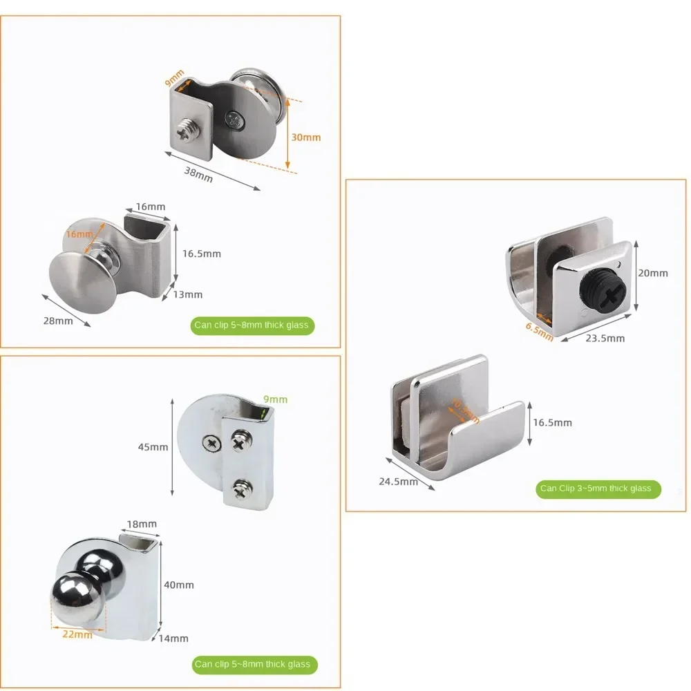 2PCS Metal Door Handle Clip Glass Door Pull Handle Clamp Showcase Cabinet Drawer Pull Knob No Drilling Glass Sliding Door Handle