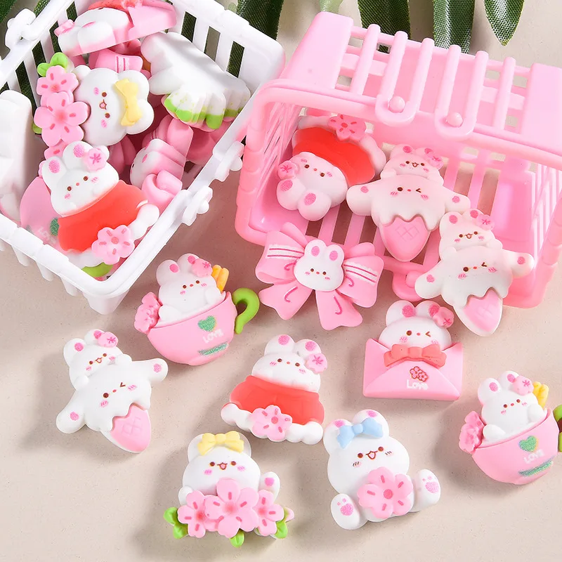 10 Pcs New Lovely Mini Kawaii Pink Cartoon Rabbit Series Resin Scrapbook Diy Jewellery Hairpin Accessories Decorate Craft