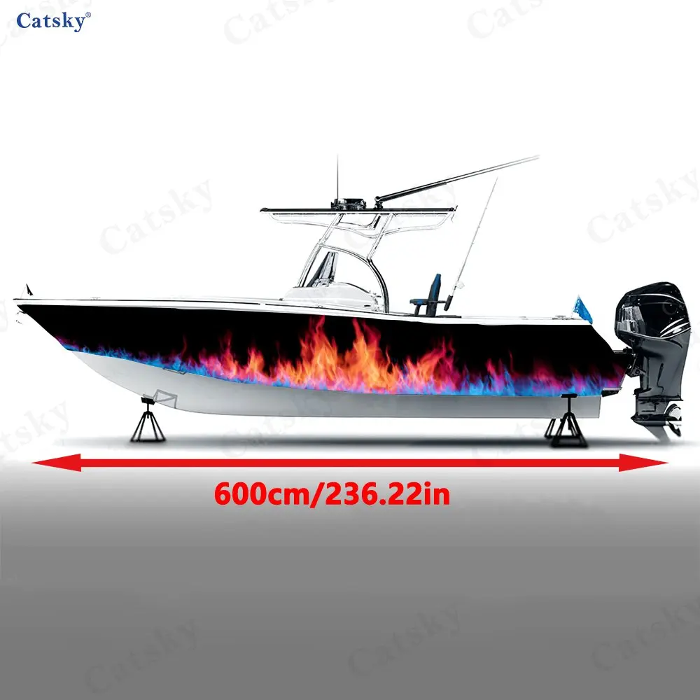 Iridescent Neon Flame Boat Stickers, PVC Waterproof Durable Vinyl Wrap Decals for Fishing Boats, Durable and Stylish Design