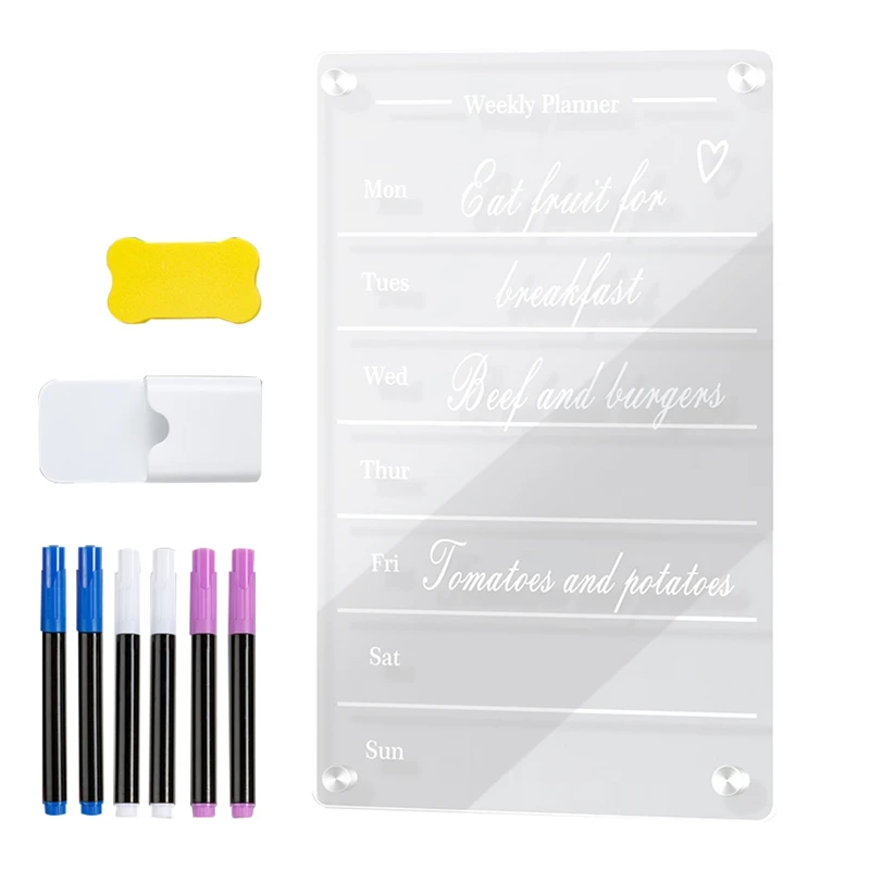 Clear Acrylic Magnetic For Fridge 9X13in Weekly Board Dry Erase Fridge For Reusable Planner With Dry Erase Markers