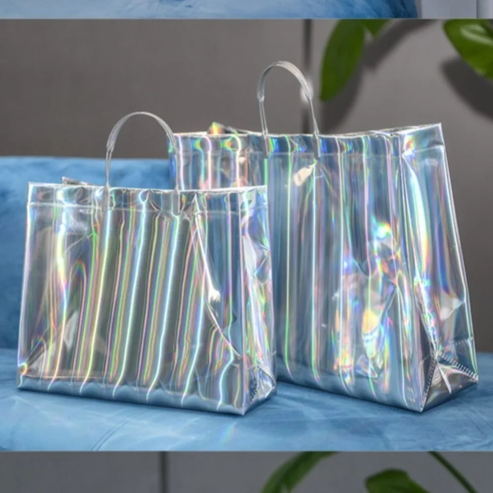 

Large Capacity Laser PVC Gift Packaging Bag Handbag Waterproof Swimming Storage Bag Handheld Clothing Store Shopping Bag Tote