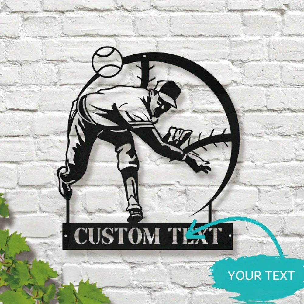 

1PC Simple Ironwork Stylish Custom Black Baseball Player Metal Wall Decoration With Name Address Hassle - Free For Homes Trainin