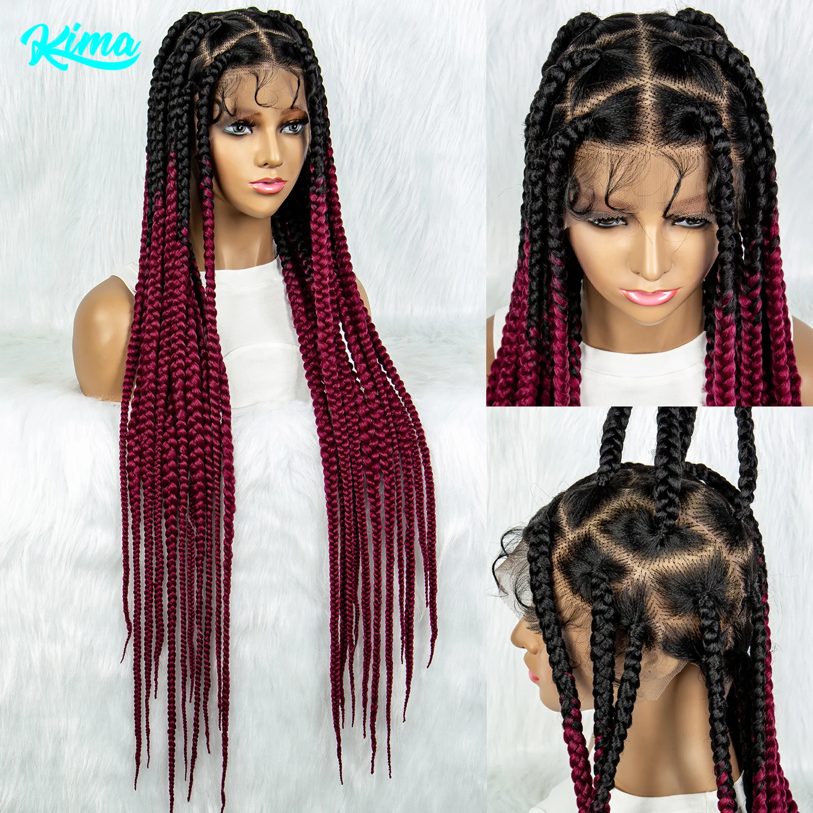 Colorful Cornrow Braids Full Lace Braided Wigs for Black Women Synthetic Lace Front WigSquare Knotless Box Braids Wig 350 Color