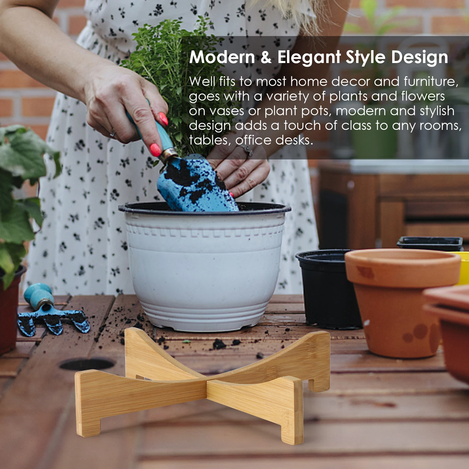 Multifunctional Cross Shaped Bamboo Wood Flowerpot Tray Portable Flower Stand Mini Flower Pot Holder Plant Pot Shelf Plant Stand