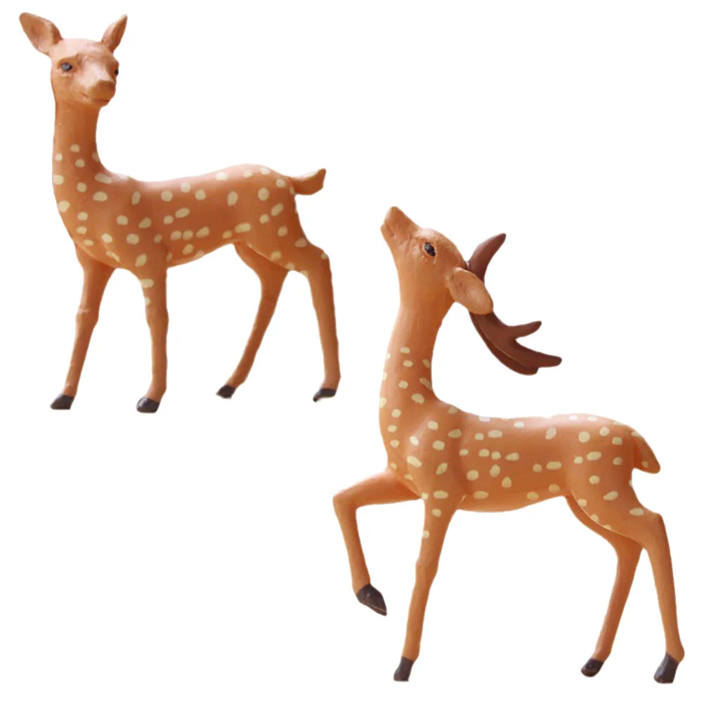 

2 Pcs Sika Deer Ornament Outdoor Animal Decor Statue Adorable Pvc Moss Small Figurines