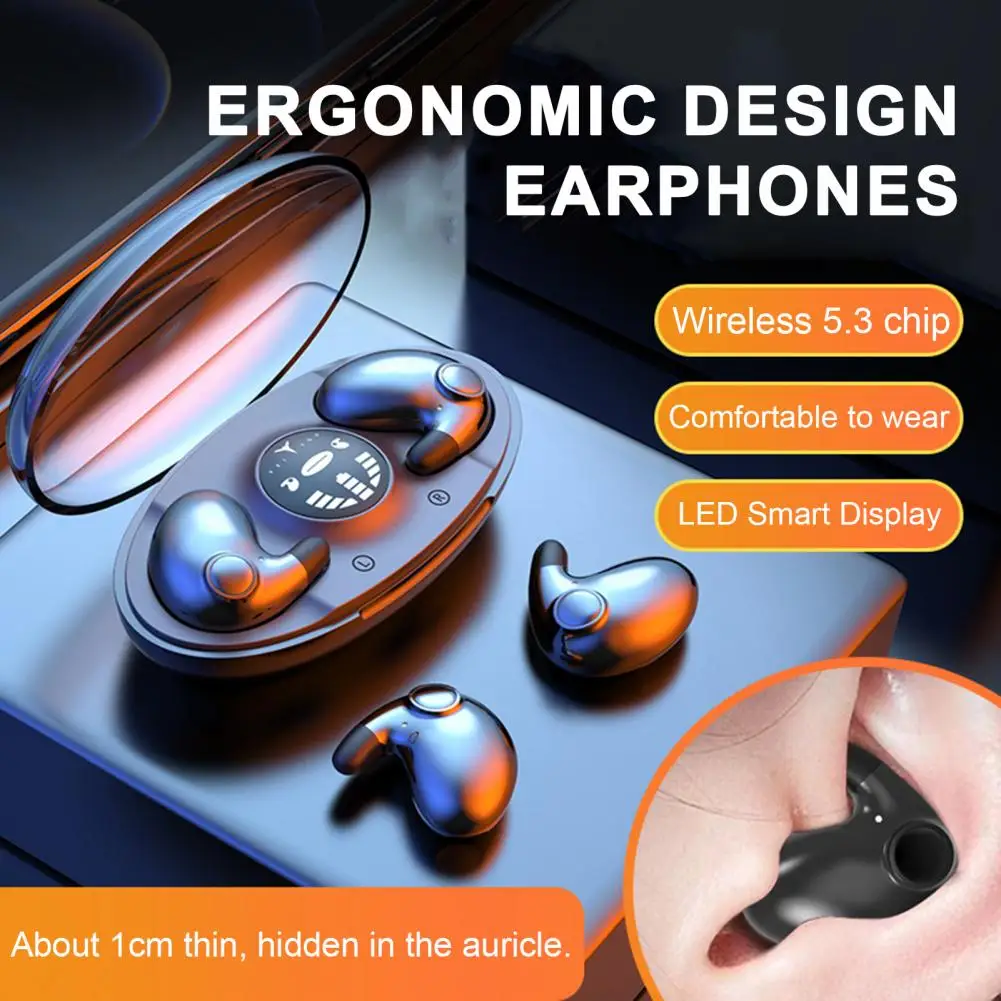 Invisible Sleep Wireless Earphone 360 Surround Sound IPX5 Waterproof Built-in Mic LED Power Display Bone Conduction Bluetooth-co