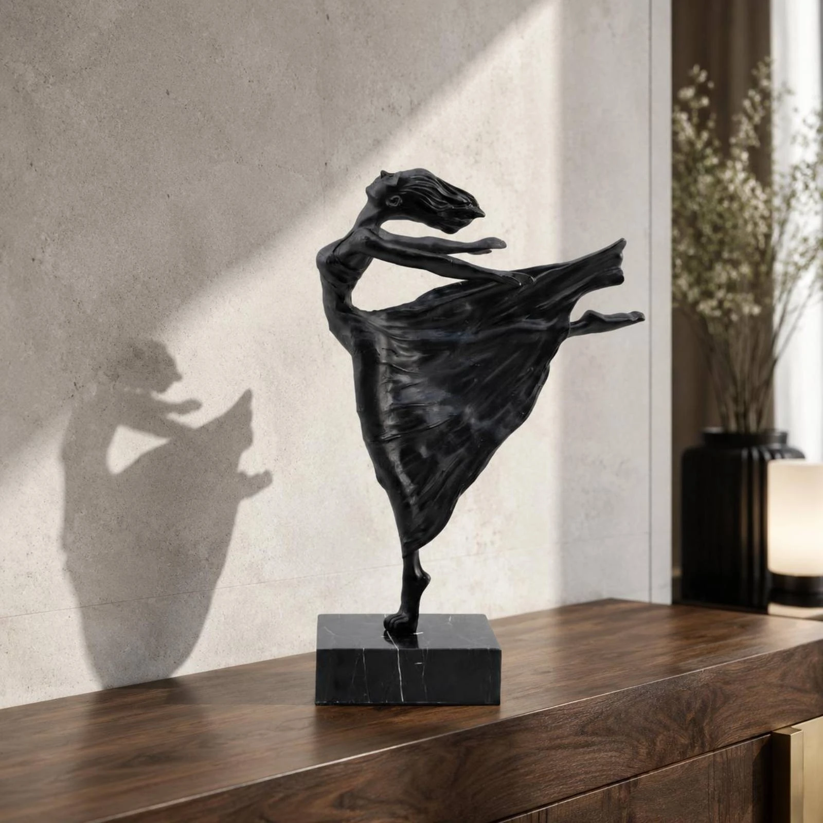 

Dancing Girl Figurine Black Finish Abstract Dancer Statue Dancing Sculpture Openwork Dancer Statue Textured for Table Display
