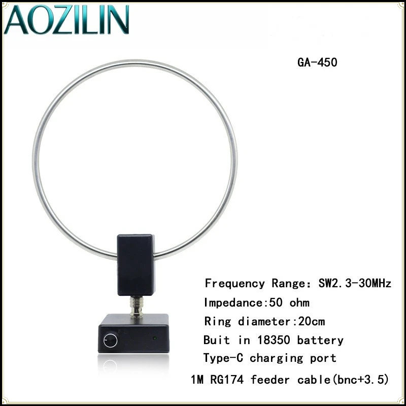 GA450 Active Shortwave Loop Receiving Antenna,SW MW Tunable Aerial for VOA Broadcast SDR Ham Radio Shortwave Receiver Accessory
