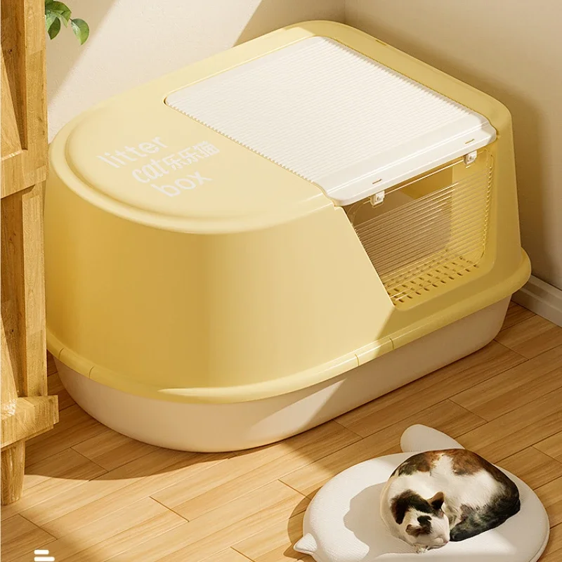 Fully Enclosed Litter Box Oversized Splash-Proof Cat Litter Basin Extra Large Deodorant Sand-Proof Kittens Toilet Accessories