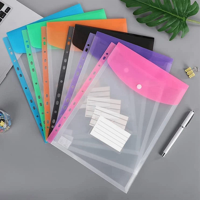 Plastic Envelopes, Binder Pockets For 3/4/11 Ring Binder, Expandable Document Organizer With Snap Button And Label 12Pack