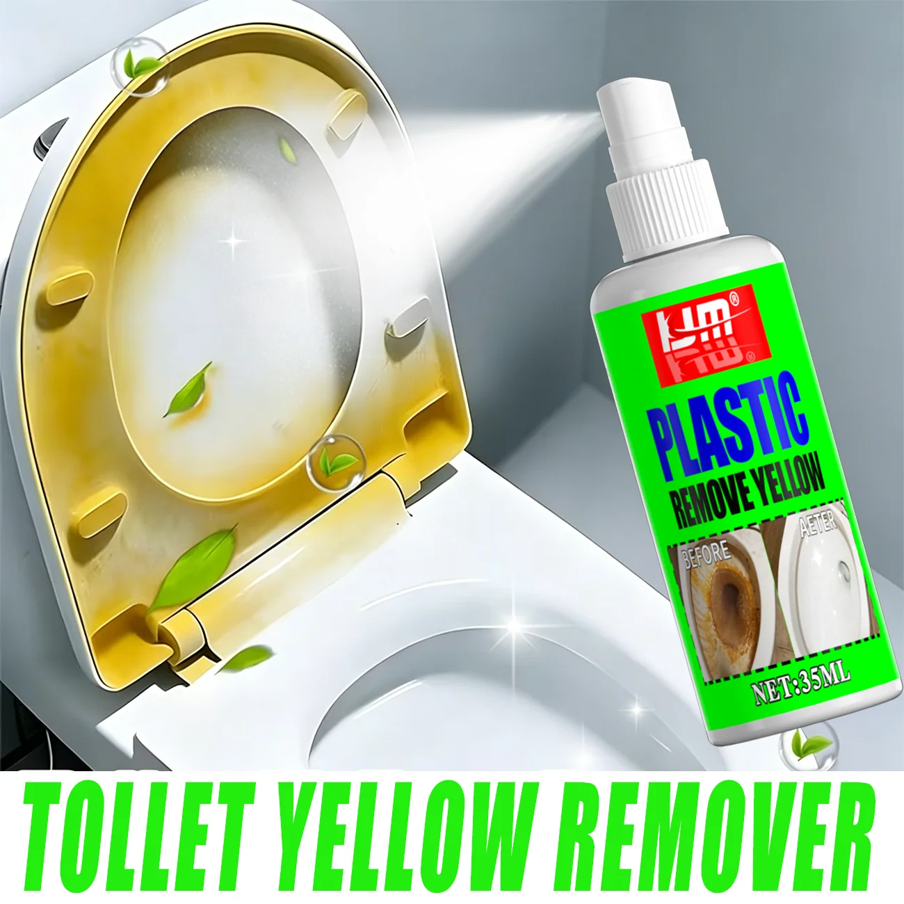 KJM 35ml Toilet Seat Yellow Remover Spray for Plastic Stain & Discoloration Home Bathroom Essentials Cleaner
