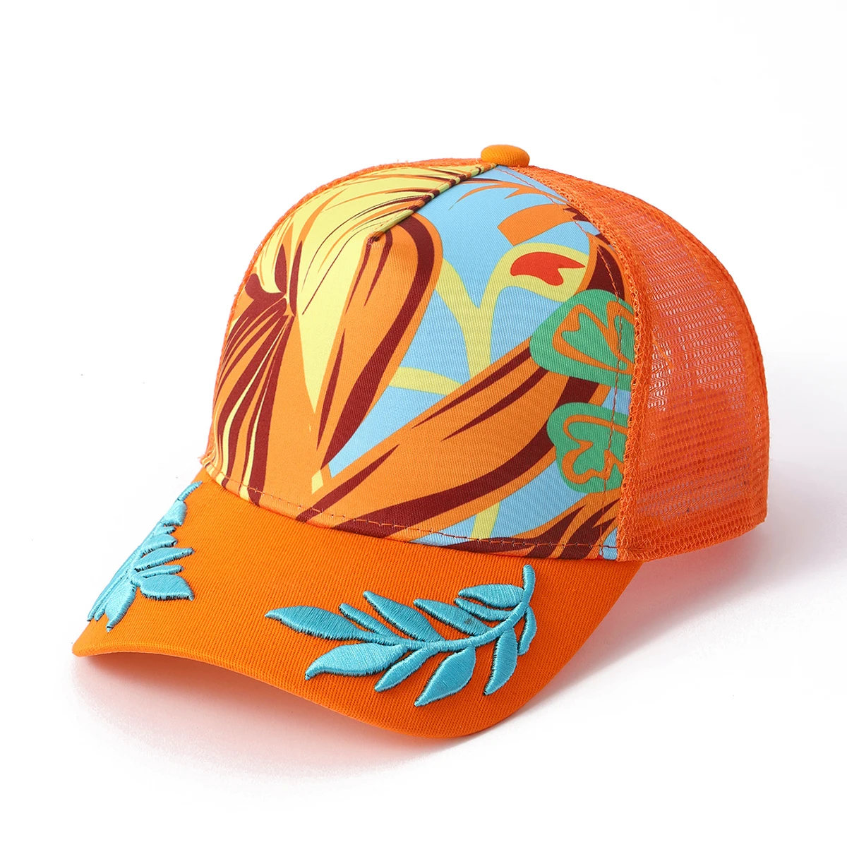 Tropical Pattern Mesh Color, Richly Colored Embroidered Leaf Baseball Cap. Suitable for Men and Women, Beach, Outdoor Activities