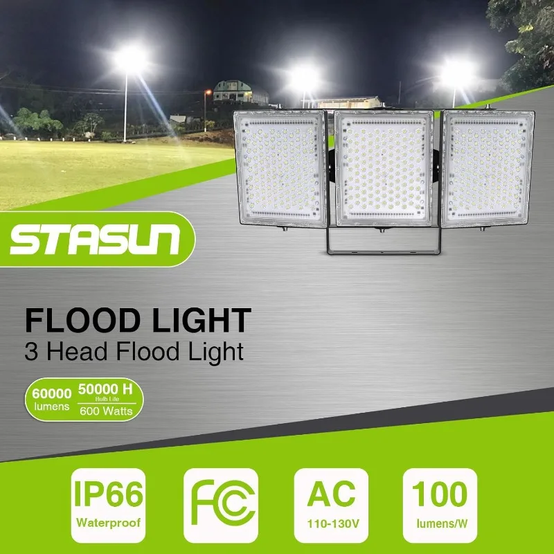 LED Flood Light Outdoor, STASUN 600W 60000lm Outdoor Area Lighting,IP66 Waterproof Exterior Floodlight Commercial Security Light