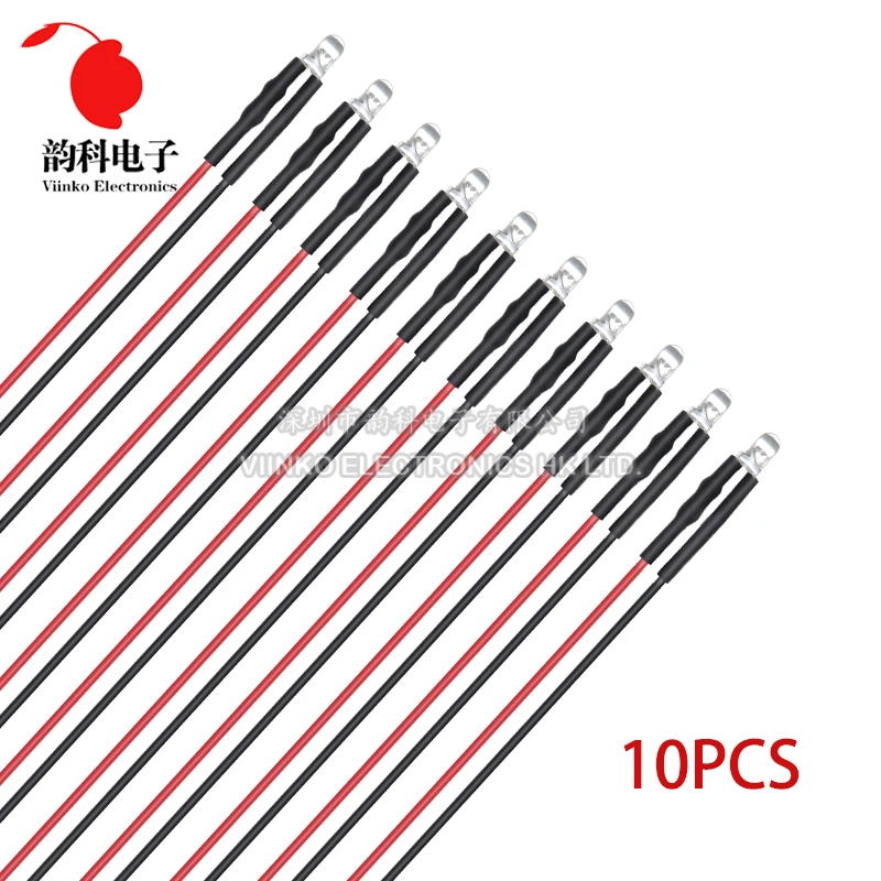 10PCS 3mm LED 5-12V 20cm Pre-wired White Red Green Blue Yellow UV RGB Diode Lamp Decoration Light Emitting Diodes Pre-soldered
