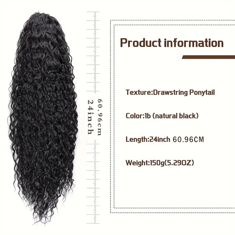 WIGSIN Synthetic 24Inch Long Deep Water Wave Curly Ponytail Hair Extension Drawstring Afro Kinky Hairpiece for Women image 2
